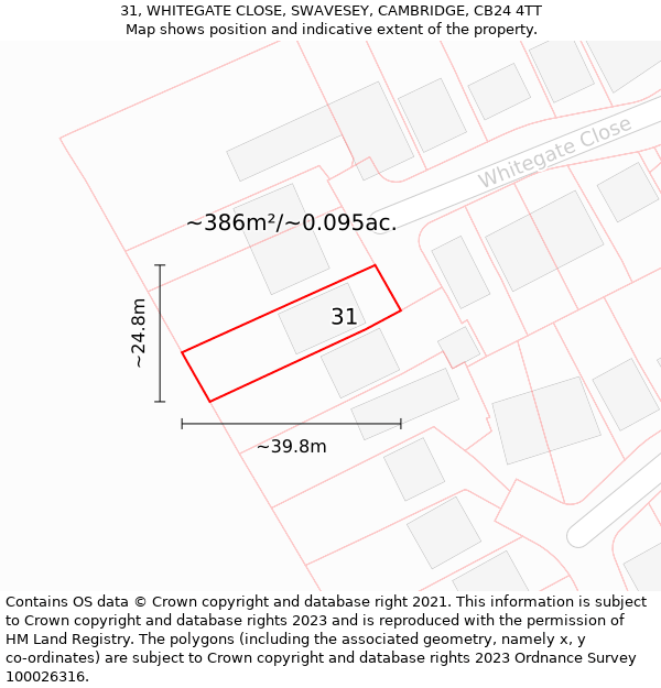 31, WHITEGATE CLOSE, SWAVESEY, CAMBRIDGE, CB24 4TT: Plot and title map