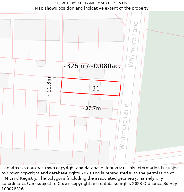 31, WHITMORE LANE, ASCOT, SL5 0NU: Plot and title map