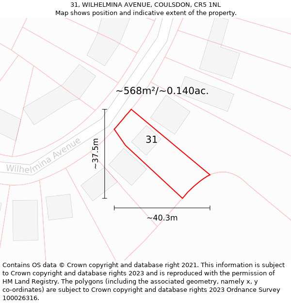 31, WILHELMINA AVENUE, COULSDON, CR5 1NL: Plot and title map