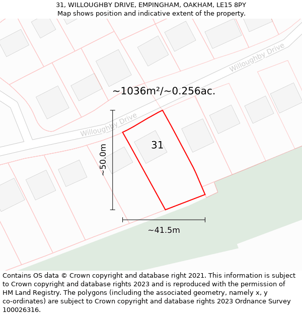 31, WILLOUGHBY DRIVE, EMPINGHAM, OAKHAM, LE15 8PY: Plot and title map