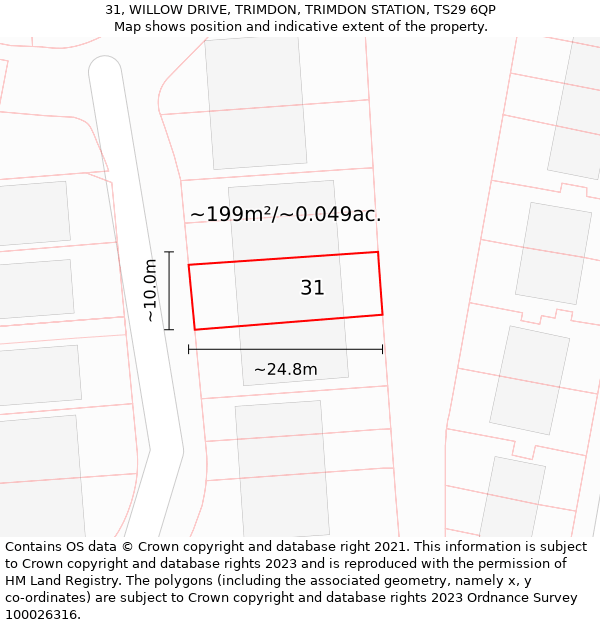 31, WILLOW DRIVE, TRIMDON, TRIMDON STATION, TS29 6QP: Plot and title map