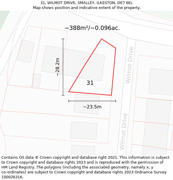 31, WILMOT DRIVE, SMALLEY, ILKESTON, DE7 6EL: Plot and title map