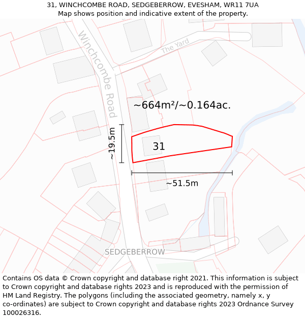 31, WINCHCOMBE ROAD, SEDGEBERROW, EVESHAM, WR11 7UA: Plot and title map