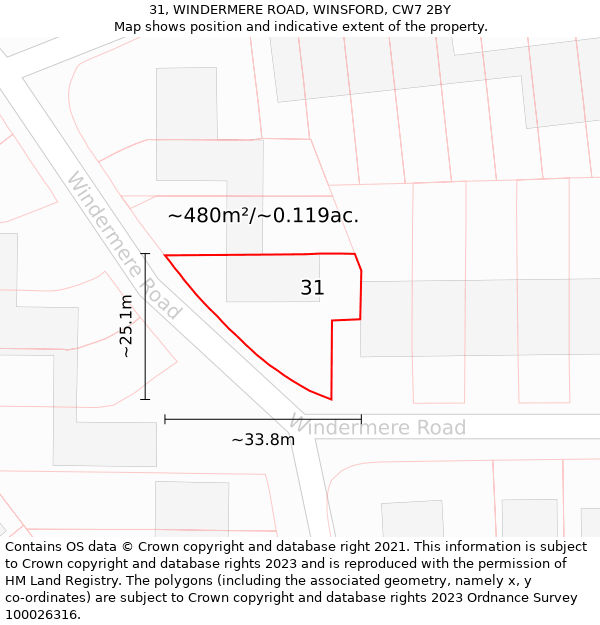 31, WINDERMERE ROAD, WINSFORD, CW7 2BY: Plot and title map