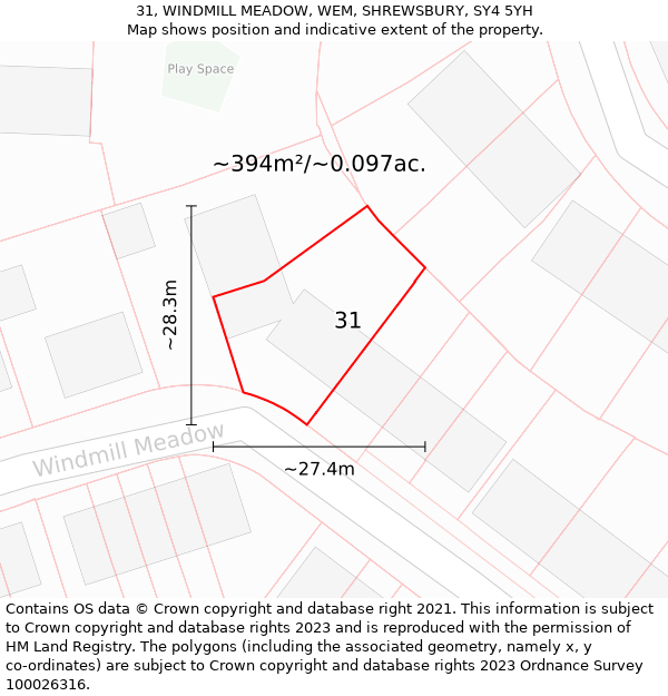 31, WINDMILL MEADOW, WEM, SHREWSBURY, SY4 5YH: Plot and title map