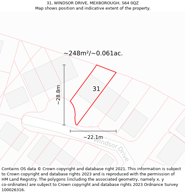 31, WINDSOR DRIVE, MEXBOROUGH, S64 0QZ: Plot and title map