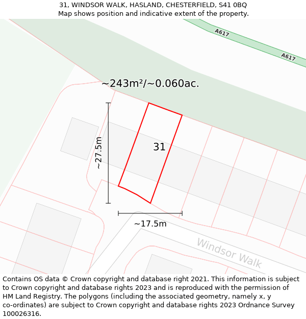 31, WINDSOR WALK, HASLAND, CHESTERFIELD, S41 0BQ: Plot and title map