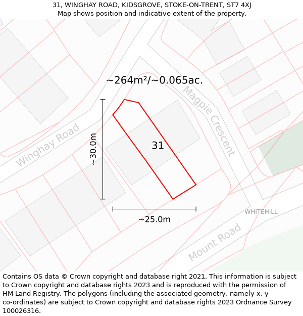 31, WINGHAY ROAD, KIDSGROVE, STOKE-ON-TRENT, ST7 4XJ: Plot and title map