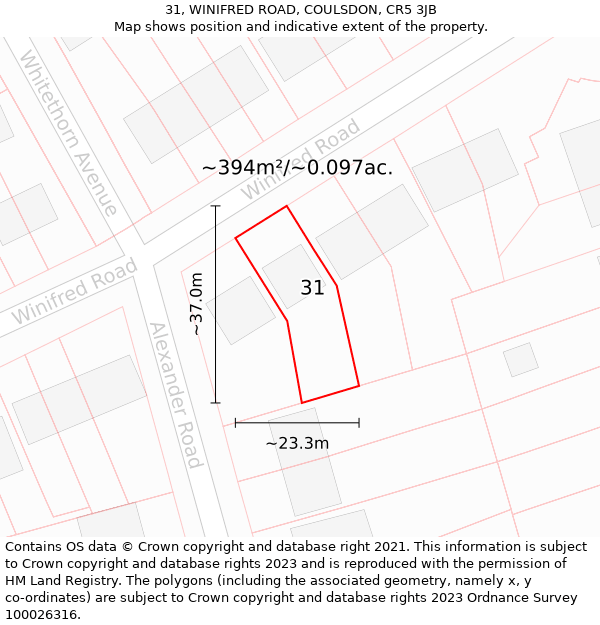 31, WINIFRED ROAD, COULSDON, CR5 3JB: Plot and title map