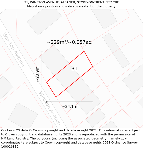 31, WINSTON AVENUE, ALSAGER, STOKE-ON-TRENT, ST7 2BE: Plot and title map