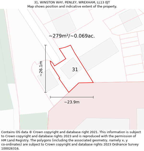 31, WINSTON WAY, PENLEY, WREXHAM, LL13 0JT: Plot and title map