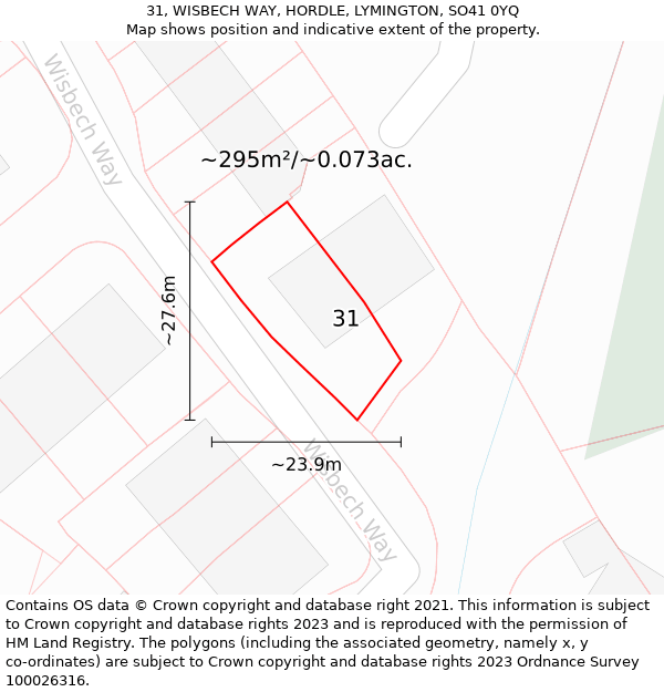 31, WISBECH WAY, HORDLE, LYMINGTON, SO41 0YQ: Plot and title map