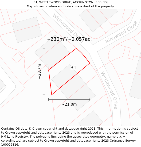 31, WITTLEWOOD DRIVE, ACCRINGTON, BB5 5DJ: Plot and title map