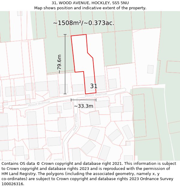 31, WOOD AVENUE, HOCKLEY, SS5 5NU: Plot and title map