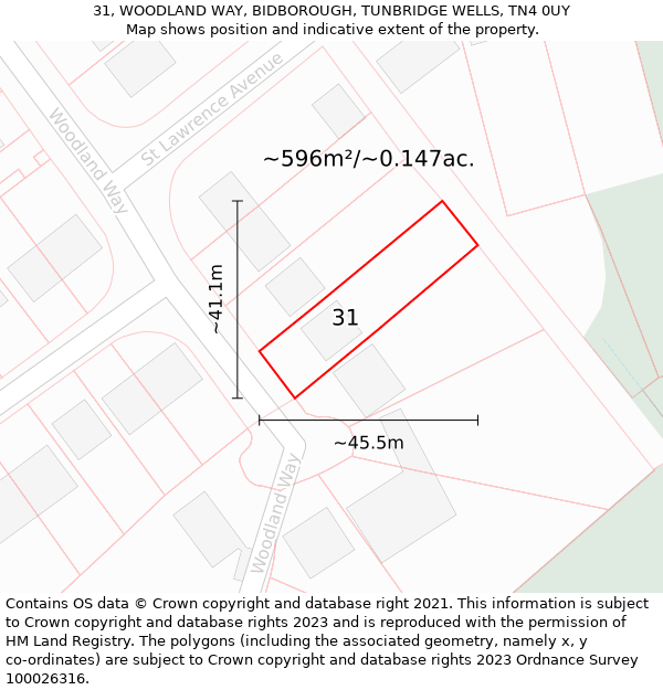 31, WOODLAND WAY, BIDBOROUGH, TUNBRIDGE WELLS, TN4 0UY: Plot and title map