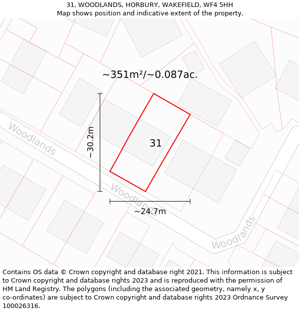 31, WOODLANDS, HORBURY, WAKEFIELD, WF4 5HH: Plot and title map