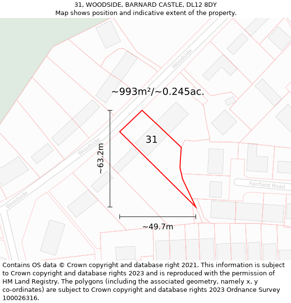 31, WOODSIDE, BARNARD CASTLE, DL12 8DY: Plot and title map