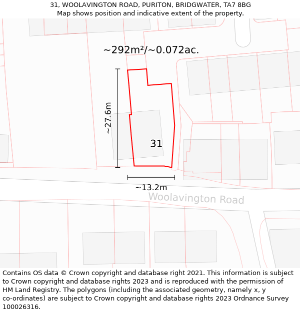 31, WOOLAVINGTON ROAD, PURITON, BRIDGWATER, TA7 8BG: Plot and title map