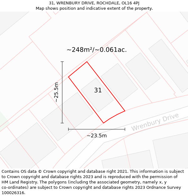 31, WRENBURY DRIVE, ROCHDALE, OL16 4PJ: Plot and title map