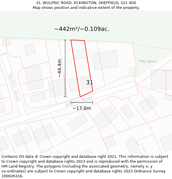 31, WULFRIC ROAD, ECKINGTON, SHEFFIELD, S21 4GE: Plot and title map