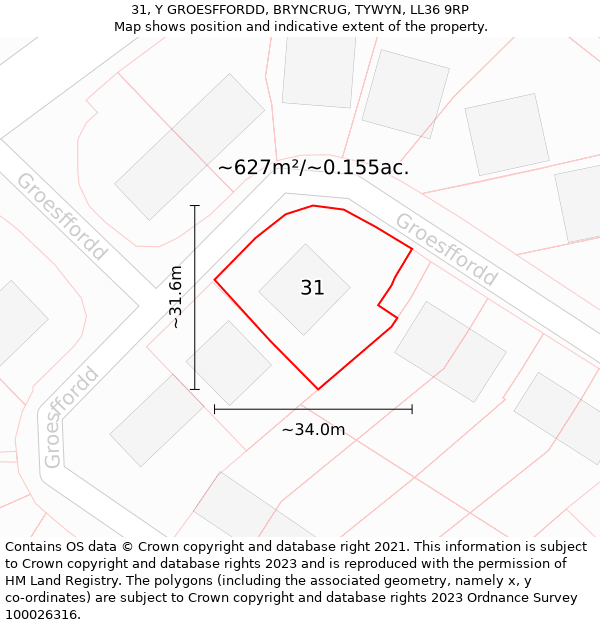31, Y GROESFFORDD, BRYNCRUG, TYWYN, LL36 9RP: Plot and title map