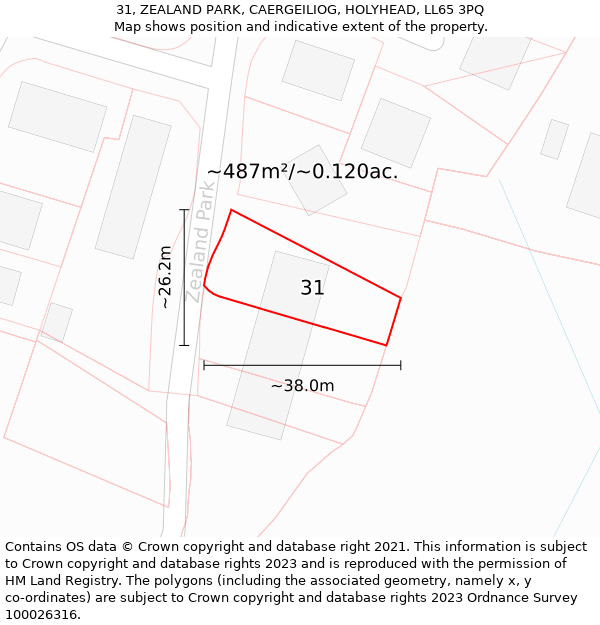 31, ZEALAND PARK, CAERGEILIOG, HOLYHEAD, LL65 3PQ: Plot and title map