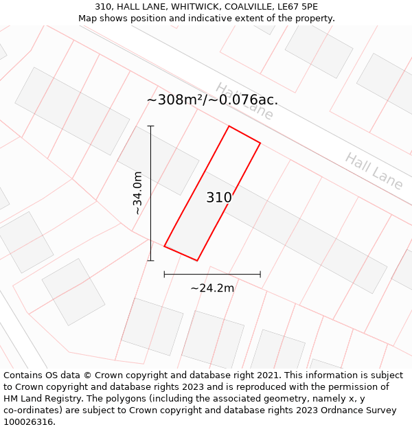 310, HALL LANE, WHITWICK, COALVILLE, LE67 5PE: Plot and title map