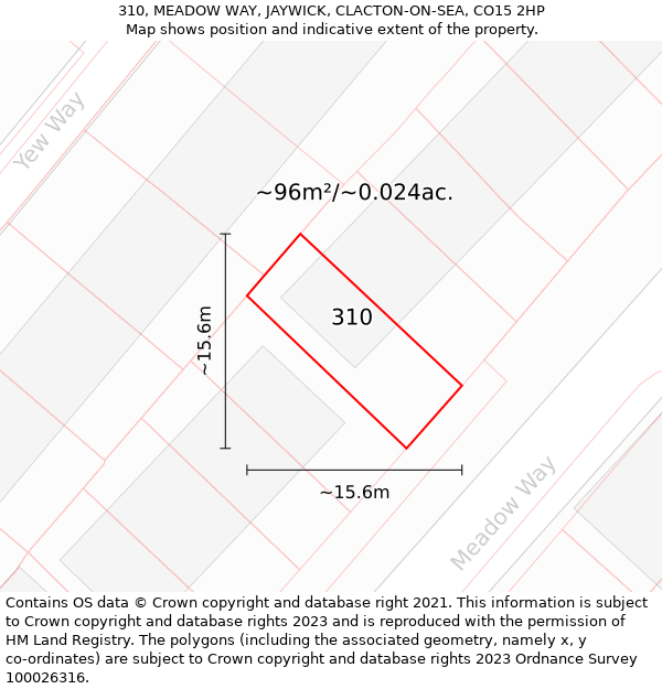 310, MEADOW WAY, JAYWICK, CLACTON-ON-SEA, CO15 2HP: Plot and title map