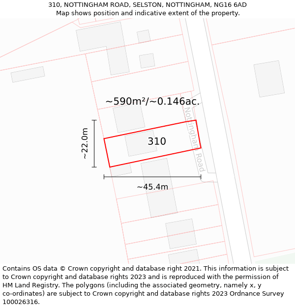 310, NOTTINGHAM ROAD, SELSTON, NOTTINGHAM, NG16 6AD: Plot and title map