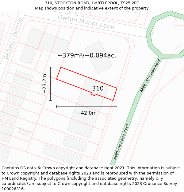 310, STOCKTON ROAD, HARTLEPOOL, TS25 2PG: Plot and title map