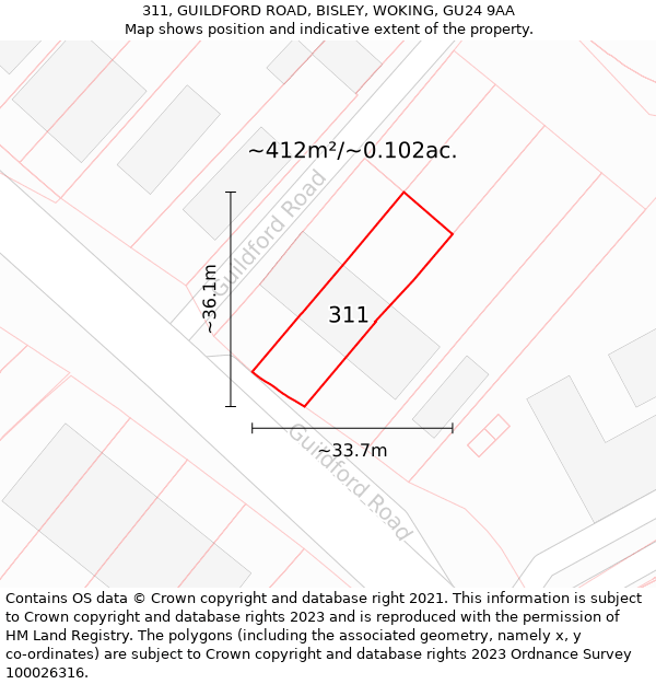 311, GUILDFORD ROAD, BISLEY, WOKING, GU24 9AA: Plot and title map