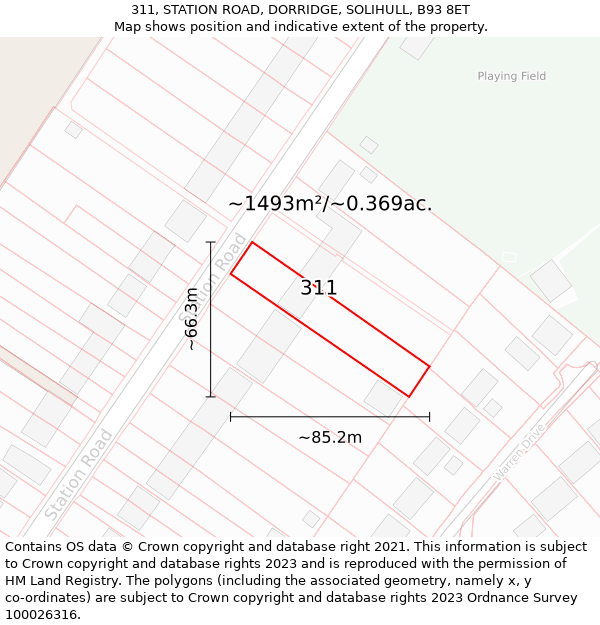 311, STATION ROAD, DORRIDGE, SOLIHULL, B93 8ET: Plot and title map