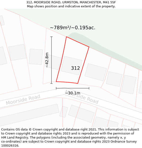 312, MOORSIDE ROAD, URMSTON, MANCHESTER, M41 5SF: Plot and title map