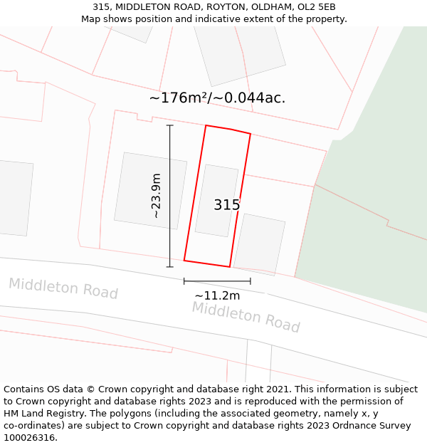 315, MIDDLETON ROAD, ROYTON, OLDHAM, OL2 5EB: Plot and title map