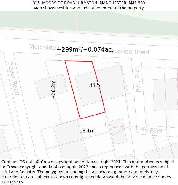 315, MOORSIDE ROAD, URMSTON, MANCHESTER, M41 5RX: Plot and title map