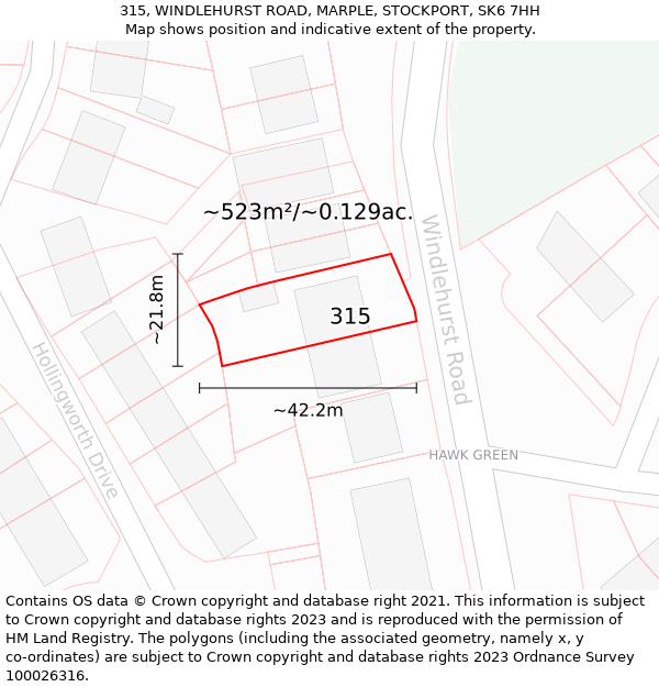 315, WINDLEHURST ROAD, MARPLE, STOCKPORT, SK6 7HH: Plot and title map