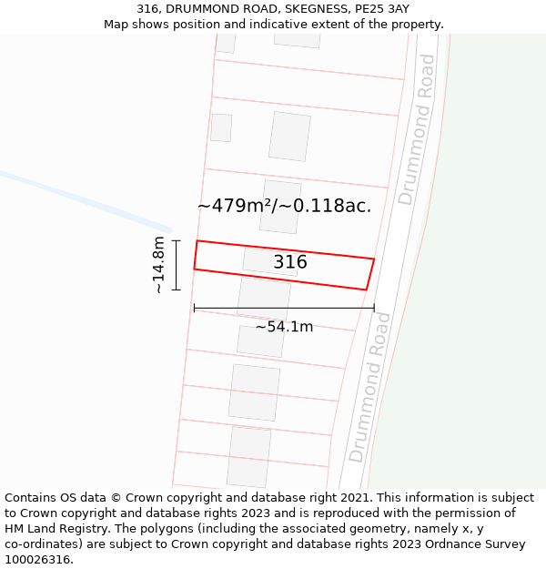 316, DRUMMOND ROAD, SKEGNESS, PE25 3AY: Plot and title map