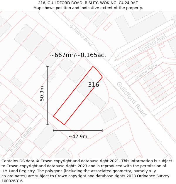 316, GUILDFORD ROAD, BISLEY, WOKING, GU24 9AE: Plot and title map