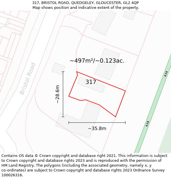 317, BRISTOL ROAD, QUEDGELEY, GLOUCESTER, GL2 4QP: Plot and title map