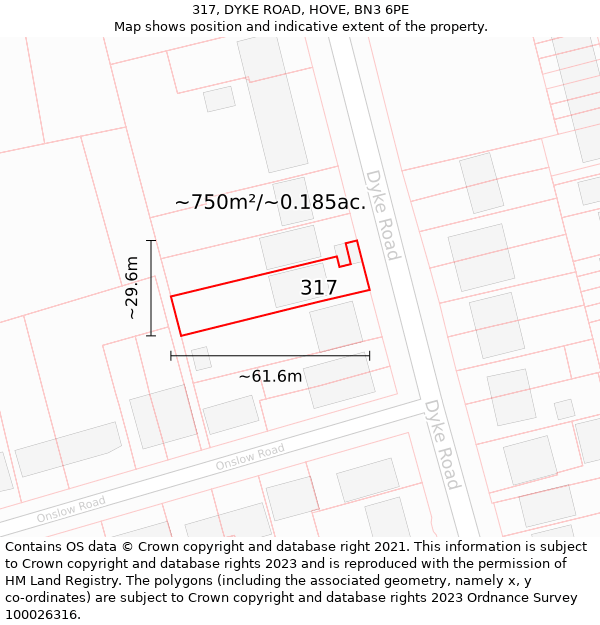 317, DYKE ROAD, HOVE, BN3 6PE: Plot and title map