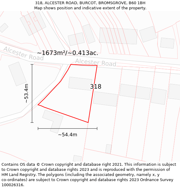 318, ALCESTER ROAD, BURCOT, BROMSGROVE, B60 1BH: Plot and title map