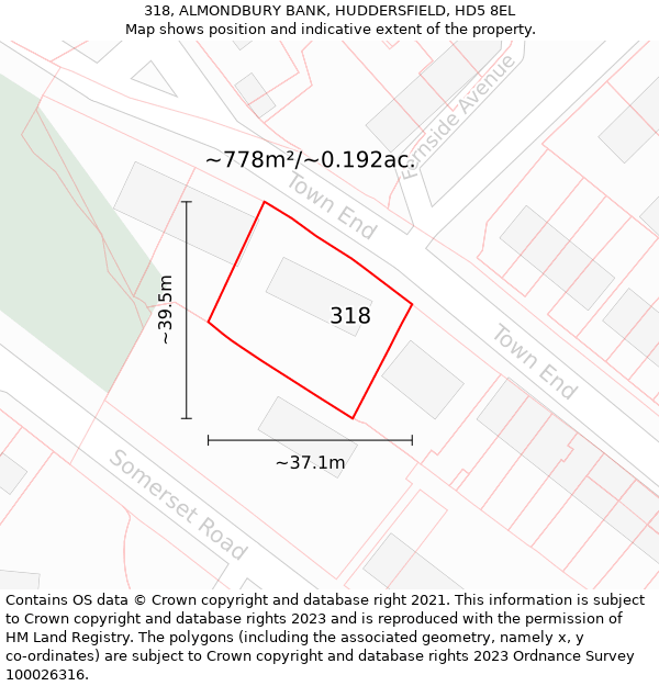 318, ALMONDBURY BANK, HUDDERSFIELD, HD5 8EL: Plot and title map