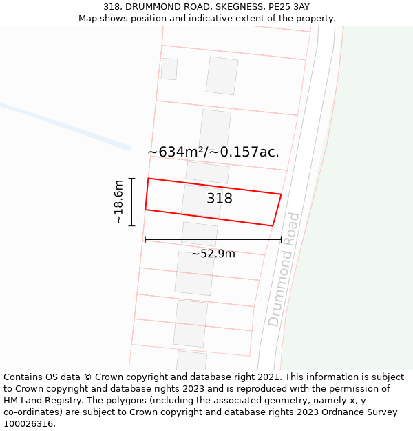 318, DRUMMOND ROAD, SKEGNESS, PE25 3AY: Plot and title map