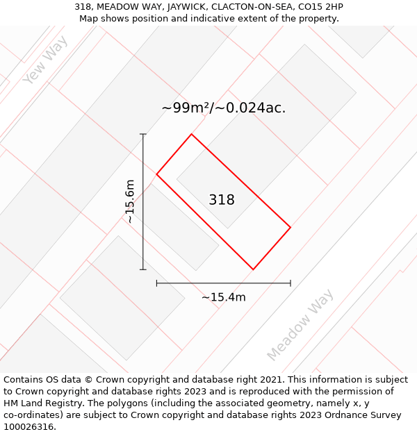 318, MEADOW WAY, JAYWICK, CLACTON-ON-SEA, CO15 2HP: Plot and title map