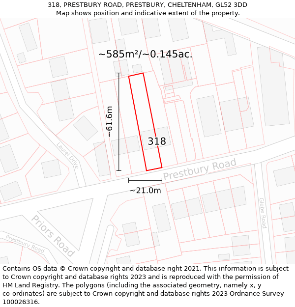 318, PRESTBURY ROAD, PRESTBURY, CHELTENHAM, GL52 3DD: Plot and title map