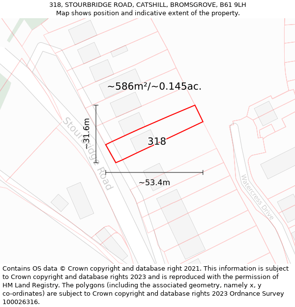 318, STOURBRIDGE ROAD, CATSHILL, BROMSGROVE, B61 9LH: Plot and title map