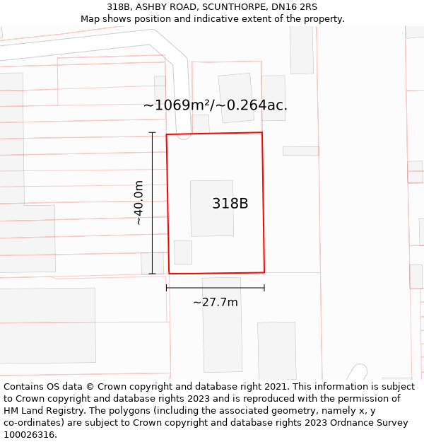 318B, ASHBY ROAD, SCUNTHORPE, DN16 2RS: Plot and title map