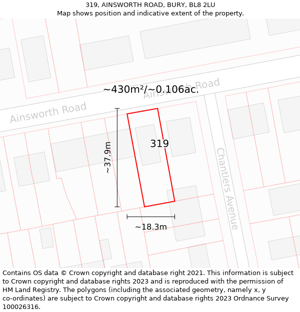319, AINSWORTH ROAD, BURY, BL8 2LU: Plot and title map