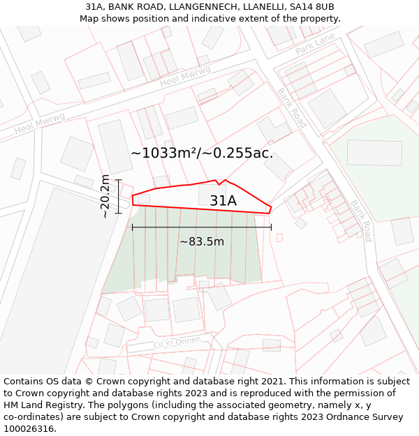 31A, BANK ROAD, LLANGENNECH, LLANELLI, SA14 8UB: Plot and title map