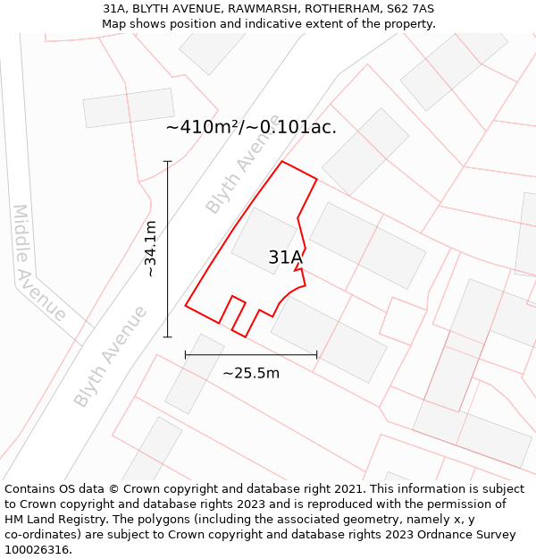 31A, BLYTH AVENUE, RAWMARSH, ROTHERHAM, S62 7AS: Plot and title map